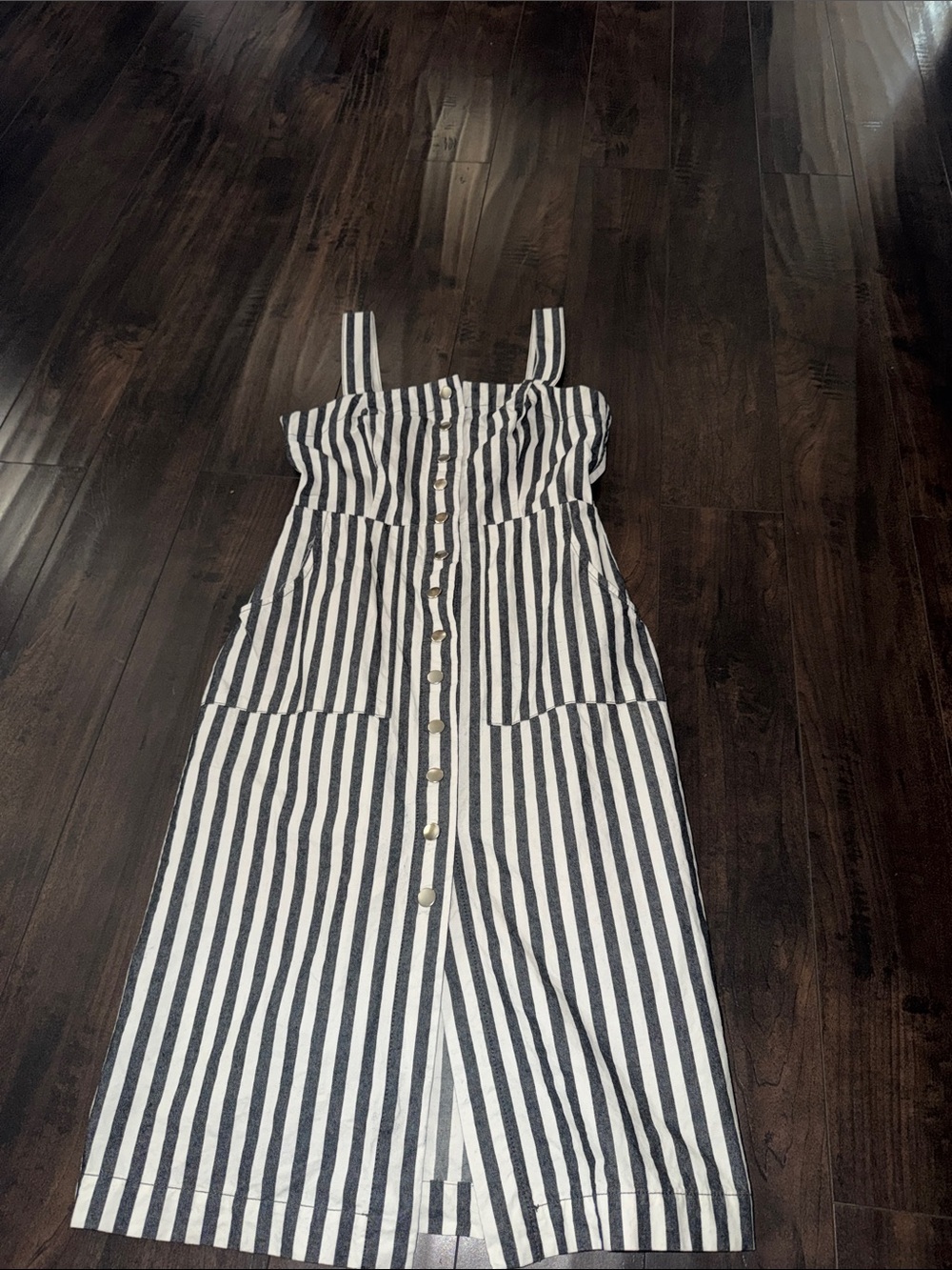 Forever 21 Black and White Striped Button-Front Midi Dress